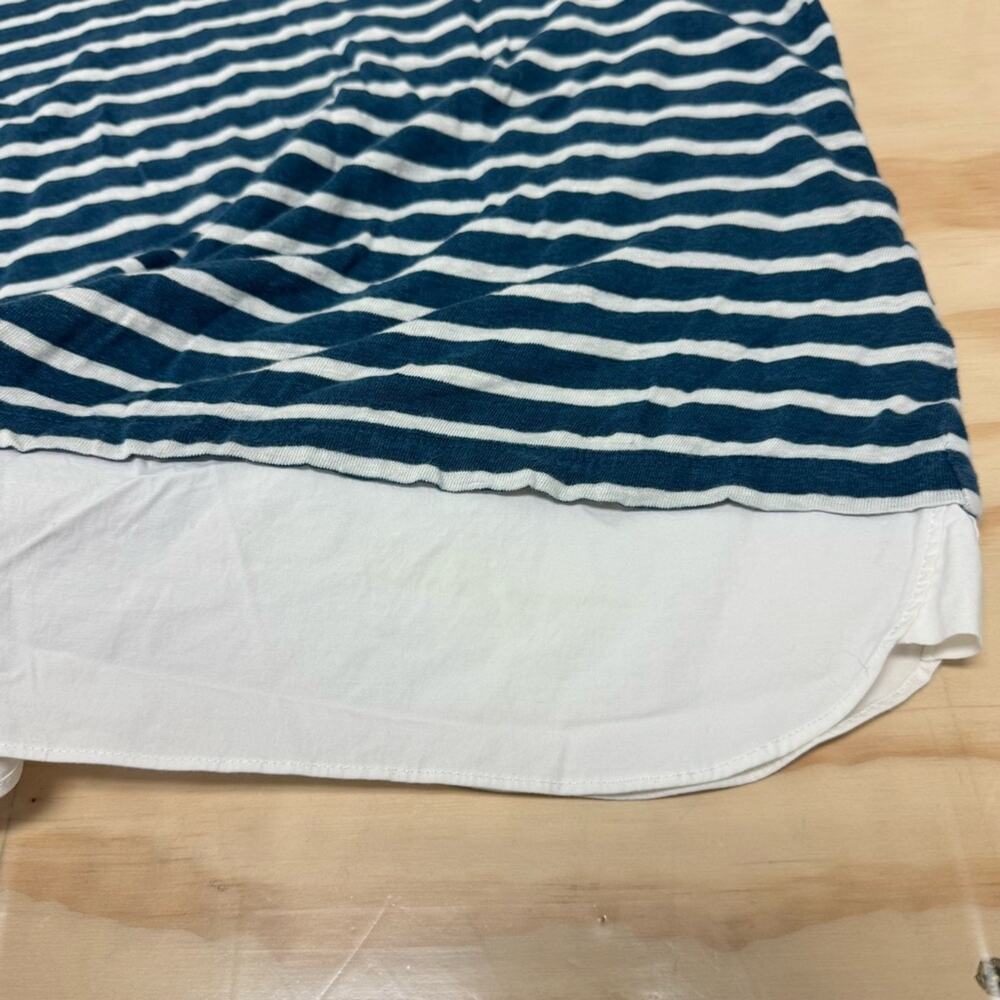 Tory Burch 100% Linen Stripe Minimalist Crew Neck Long‎ Sleeve Shirt Hem Medium - Picture 10 of 11